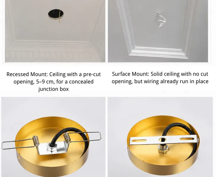 Recessed mount vs surface mount pendant light ceiling canopy comparison
