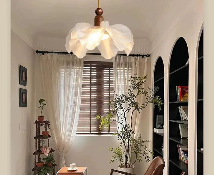 Pendant light fixture over a reading nook home study